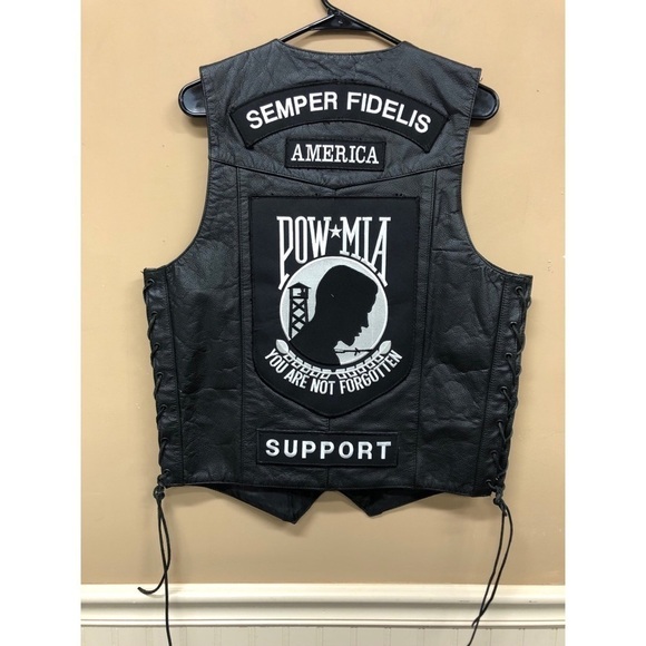 Leather Vest Western Style Biker Size 38 Patches - Picture 2 of 11